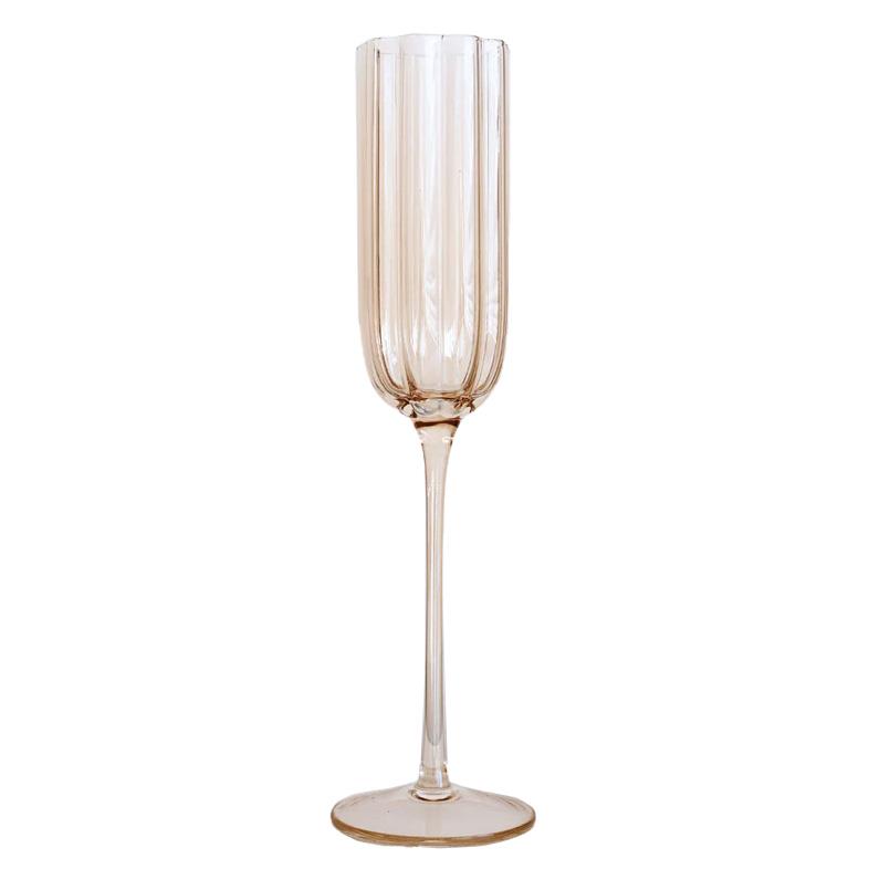 Home Lab Petal Champagne Flute Light Amber Set Of 4